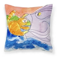 Carolines Treasures 6103PW Cat и The Big Fish Декоративно платно възглавница, 14HX14W, Multicolor