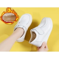 Lacyhop дамски ежедневни обувки Slip on Flats Wedge Loafers Работа лека сестра обувка Магическа лента комфорт бял, плюшен облицована 5.5