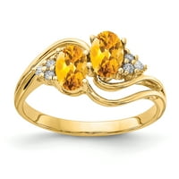 Първичен Златен карат жълто злато 6х овален цитрин и ААА диамантен пръстен