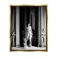 Ступел индустрии престижна мода жена Далматински куче богато украсени сграда снимка металик злато плаваща рамка платно печат стена изкуство, дизайн от Леа Страцма