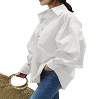 Lumento дами елегантни празнични ризи Небрежен бутон надолу блуза Единична гърда на ризата на туника от лапина бяла xl