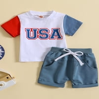Комплект за къси панталони за бебешки момчета, тениска с къси ръкави с еластични къси панталони летни тоалети