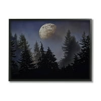 Ступел индустрии нощно небе луна над дървета снимка Черно рамка изкуство печат стена изкуство, дизайн от Минди Сомърс