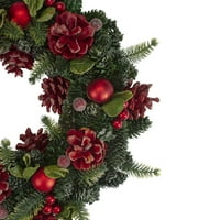 13 Червени и зелени борови конуси и орнаменти Коледни венец