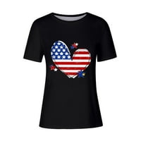 Yyeselk дамски летни основни ризи пуловер екипаж шия къси ръкави туника върхове мода USF флаг сърце печат обикновени блузи за дами черни xl
