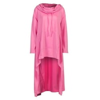Тениски на Wozhidaoke за жени солидни нередовни върхове с дълъг размер ръкав жени суичър качулка плюс блуза пуловер женски блуза розово s