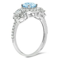 1.79ct кръгло отрязано синьо симулиран диамант 18k Убеда на бяло злато гравиране на годишнина Ангажимент Сватбена ореол Три каменна пръстена размер 8