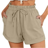 Dyegold дамски къси панталони бохо памучно бельо Flowy Shorts облечени ежедневни летни модерни ръбови подгъвачия еластична талия къси панталони