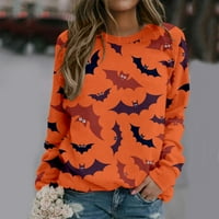Ризи за Хелоуин за жени Дамски есенни модни жени Модни Хелоуин отпечатани с ширини суичър с дълъг ръкав Топ оранжев XXL