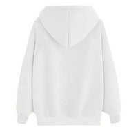 Cacommark Pi Женски дълъг ръкав плюс размер ризи Просверие женски зимен качулка суичър пуловер върхове удобна блуза бяла