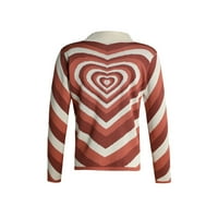 Binpure Women Love Heart Print Sweater с дълъг ръкав O-Neck плетен пуловер