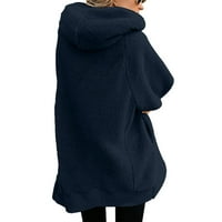 Scyoekwg дълги жилетки за жени солидни огромни ципа с качулка палто жилищни дрехи с джобни топли дрехи ВМС XL