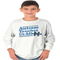 Аутизъм осведоменост Младеж тениски с дълъг ръкав тениски тениски аутизъм ни докосва всички пъзели за осъзнаване Run Walk Team