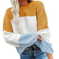 Sngxgn дамски пуловерни ризи Зимни топли огромни големи ръкави раирани плетени пуловери пуловери върхове пуловери за жени, жълти, размер l