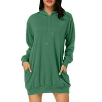 Суитчърс на Fatuov Crewneck за жени Slim Fit Дълги ръкав Морски цвят моден пуловер Пуловер Дръпчик Зелена качулка мини рокля с джоб