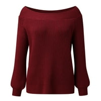 Зимни палта за жени Дами кръгла шия на шията ръкав хлабав груб плетен пуловер пуловер Топ жена пуловер палто червено + САЩ: 6
