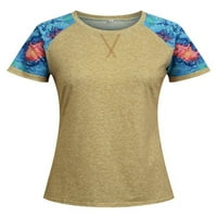 Justvh жени ежедневни камуфлажни печат за шевове контраст цвят с къс ръкав тениска основен връх