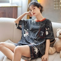 Лятна нова плетена памучна карикатура момичета пижами комплект женски пижами за свободното време домашни дрехи комплект с къси ръкави пижами комплект мода