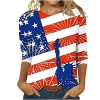 Есенна мода за жени модерни патриотични ризи за жени, дамски 4 юли, САЩ, туника върхове ръкави екипаж на шията върхове свободни удобни тениски бохо блуза за жени
