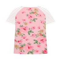Luxplum жени тройник флорален печат плюс тениска с размер на къси ръкави с голям ръкав на върхове Разхлабени блузи плаж пуловер розово 5xl