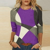 Модни сделки под жена Colorblock върхове Лятна ежедневна ръкава тениски риза Crewneck пуловер суичър за юноши лилаво, xxl