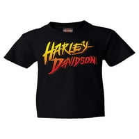 Харлей-Дейвидсън момче огън текст къс ръкав памучна младежка тениска-черно, Харлей Дейвидсън