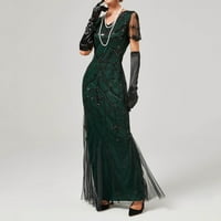 Жените реколта рокля без ръкави рокля 1920-те страна светлина вечерна рокля къс ръкав Дълъг тънък пола на опашка