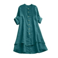 Wendunide ризи за жени жени небрежно свободно бельо Soild бутон с дълъг ръкав дълга риза блуза върхове зелени xxxxxl