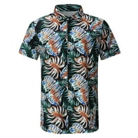 Мода мъже Пролет Лято случайни Плаж отпечатани блуза С къс ръкав Топ ризи зелен ххл