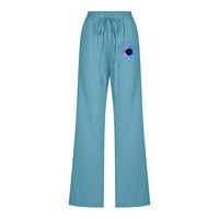 Летни панталони за жени жени Лятна ежедневна печатаща еластични разхлабени панталони Прав панталони Панталони Панталони небесно синьо xxxl