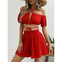 Рокли за жени Himiway Women's Summer Fashion Sexy Sexy Shortsed Shorts Sling Suit Red S