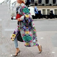 OCIVIESR Мода жени отпечатано джобно яке външни дрехи Кардиган с дълъг тренч палто отразяващ вятър
