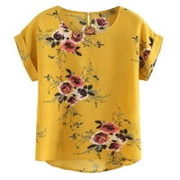 Тениска за жени дами лъжичка шия флорален принт с късо ръкав риза пуловер върхове