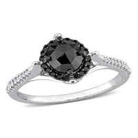 1-Каратов Т. В. черно-бял диамант 10кт Бяло Злато годежен пръстен ореол
