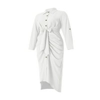 Женски V Neck Lace Up Button с дължина на талията бутон с дълъг ръкав надолу плим с разделителна рокля с колан