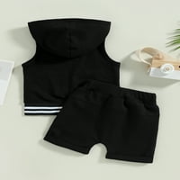 Izhansean Toddler Baby Boy Summer Outfit Leaveless Zipper Hoodie Tank Top Solid Color Drawstring Shorts дрехи черни 6- месеца