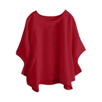Блузи за жени модни ежедневни темпераменти кръгли шия с къс ръкав твърд цвят памучен коноп тениски върхове m