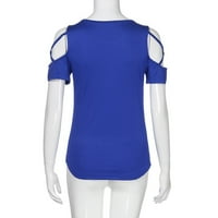 Дамски върхове жени лято късо ръкав страпи студено рамо тениска върхове блузи xl синьо