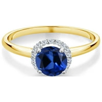 Gem Stone King 1. Ct Blue създаде Sapphire G-H Lab Grown Diamond 10K Жълто златен пръстен с бяло злато Prongs