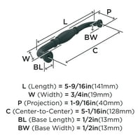 Amerock BP Granby 5-1 16 Център за централна дръжка на кабинета - черно