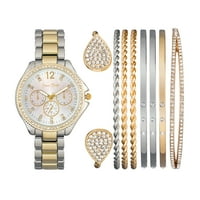 Джесика Карлайл Дамски двуцветен златен сребърен аналогов часовник с подаръчен комплект Гривни, всички възрасти