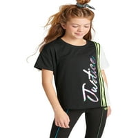 Правосъдие Момичета Дж-спорт Цветноблокиран активен възел Предна тениска, размери ХС-ХСЛ