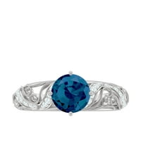 1. CT Vintage London Blue Topaz и диамантен годежен пръстен с детайли на Milgrain, 14K бяло злато, САЩ 11.00