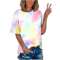 Дамски летни върхове Просвета отпечатана тениска с къси ръкави блуза кръгла шия ежедневни върхове многоцветни