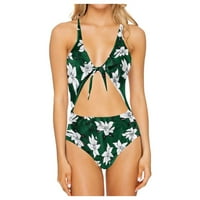 Клирънс жени един боди хавайски печат за цветя плажни дрехи Стрепи за бански костюм Криси Крос бански костюми Лятна мода Уютни тоалети за момичета женски свободно време зелено l