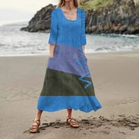 Рокли за жени клирънс лятна рокля случайни отпечатани удобни Мода дължина Ръкав джоб синьо ххл