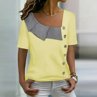 Bazyrey Womens Summer върхове Твърди блуза женска кръгла шия небрежен къс ръкав свободна туника тениски жълт xl