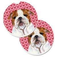 Carolines Treasures SS4484CARC Bulldog English Hearts Love Valentines Day Set of Cup Holder Car Coasters, големи