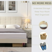 Queensize рамка за легло, рамка за легло с платформа с тапицирана тапицерия, модерна мебел за мебели за спалня Queenbed Frame със силна поддръжка на летви, дървени крака, бежово