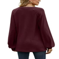 Хаите жени Т риза в Деколте с дълъг ръкав Тий Дамски тениска Плътен цвят Пуловер вино червено М